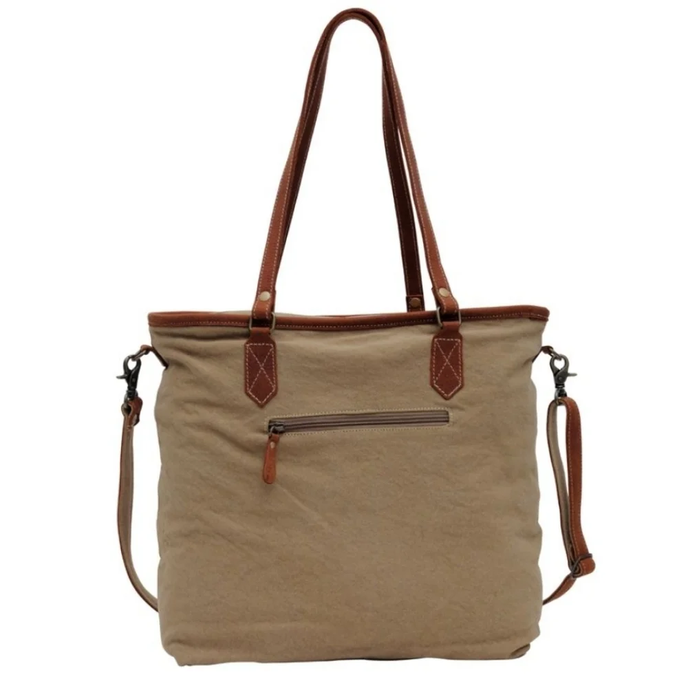 NWT Myra Bag Boho Leather & Canvas Tote Shoulder Bag - Picture 4 of 6